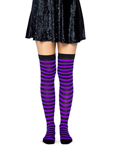 Leg Avenue Women's Nylon Striped Stockings, Black/Purple, One Size