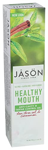 Jason Healthy Mouth Anti-Cavity and Tartar Control Gel, Tea Tree Oil and Cinnamon, 6 Oz