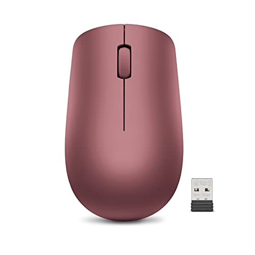 Lenovo 530 Full Size Wireless Computer Mouse for PC, Laptop, Computer with Windows - 2.4 GHz Nano USB Receiver - Ambidextrous Design - 12 Months Battery Life - Cherry Red