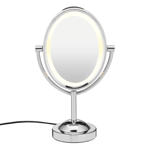 Conair Double-Sided LED Lighted Vanity Makeup Mirror, Corded, 1x/7x magnification, Polished Chrome finish
