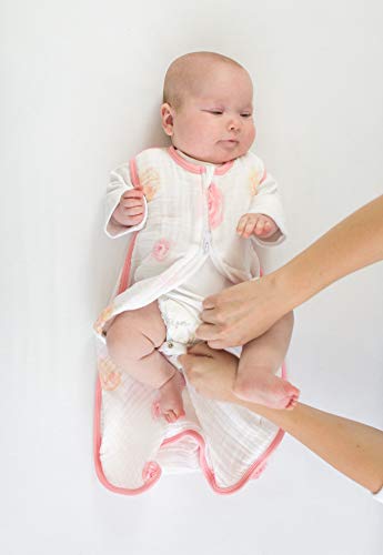 Amazing Baby Muslin Sleeping Sack, Watercolor Roses, Pink, Large, Wearable Blanket with 2-way Zipper (12-18 Months, fits up to 35 inches)