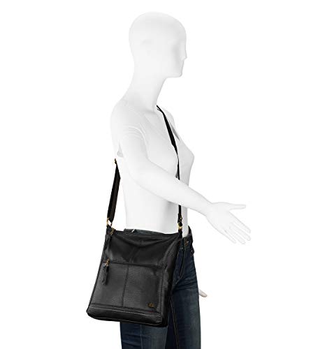 Sakroots Iris Crossbody Bag in Leather, Casual Purse with Adjustable Strap and Zipper Pockets, Multifunctional and Sustainably-Made, Black