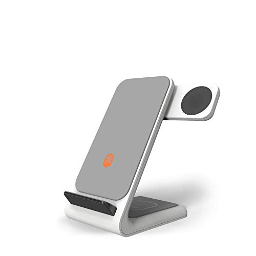 STM ChargeTree Swing - 3-in-1 Wireless Charging Station for iPhone/Samsung/Android (15W/7.5W), AirPods (5W), Apple Watch (3W) - Qi Certified Charging Stand - White (stm-931-323Z-01)