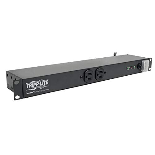 Tripp Lite 12 Outlet Isobar Rackmount PDU, 15A Surge Protected Power Strip, 15ft Cord, 5-15P, and $25K INSURANCE (ISOBAR12ULTRA), Grey