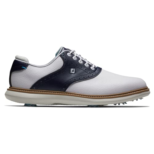 11 Wide FootJoy Men's Traditions Golf Shoe, White/Navy