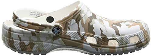 Crocs Unisex-Adult Classic Camo Clogs, White/Camo, 10 Men/12 Women