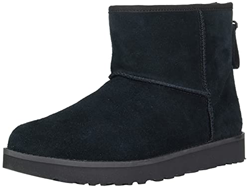 UGG Women's Classic Mini Logo Zip Fashion Boot, Black, 5