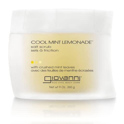 GIOVANNI Cool Mint Lemonade Salt Scrub, 9 oz. - Gentle Body Exfoliant With Crushed Mint Leaves, Essential Oils, Peppermint, Aloe, Vitamin E