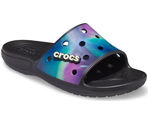 Crocs unisex adult Men's Women's Classic Slide Sandal, Multi/Blackout of This World, 13 Women 11 Men US