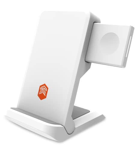 STM ChargeTree Go - Portable 3-in-1 Wireless Charging Station for iPhone/Samsung/Android (15W/7.5W), AirPods (5W), Apple Watch (3W) - Qi Certified Charging Stand - White (stm-931-322Z-01)