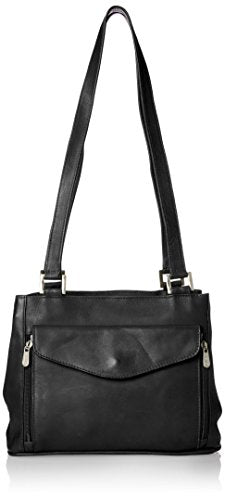 Piel Leather Double Compartment Shoulder Bag, Black, One Size