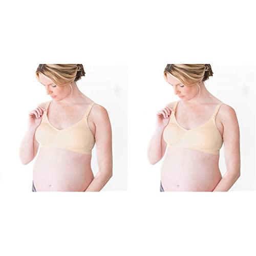 Medela Maternity and Nursing T-Shirt Bra, Non Wired and Ultra Comfortable Maternity Bra that Grows With You, Large, Nude