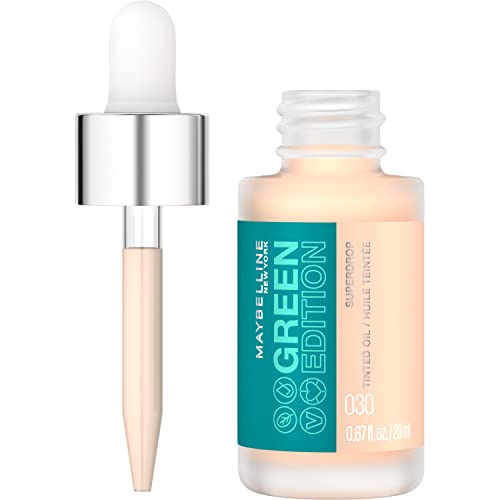 Maybelline Green Edition Superdrop Tinted Oil Base Makeup, Adjustable Natural Coverage Foundation Formulated With Jojoba and Marula Oil, 30, 1 Count