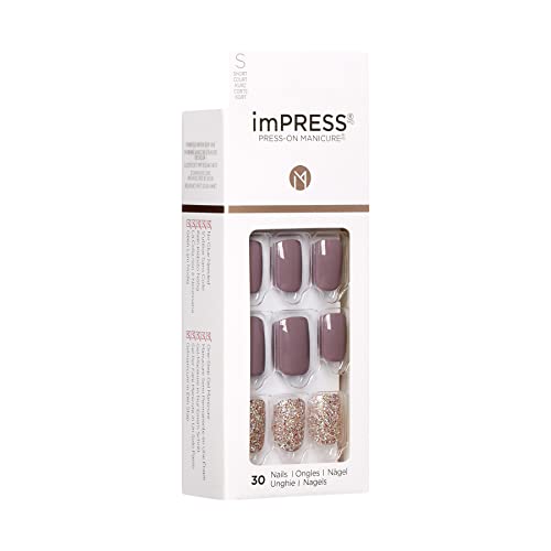 KISS imPRESS Press-On Manicure, Nail Kit, PureFit Technology, Short Press-On Nails, Square, Flawless, Includes Prep Pad, Mini File, Cuticle Stick, and 30 Fake Nails