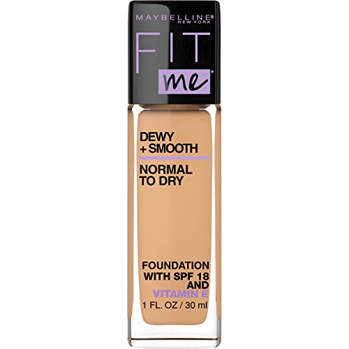 Maybelline Fit Me Dewy + Smooth SPF 18 Liquid Foundation Makeup, Sun Beige, 1 Count