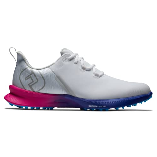 FootJoy Men's FJ Fuel Sport Golf Shoe, White/Blue/Pink, 8