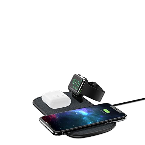 mophie 3-in-1 Wireless Charging Pad - 7.5W Qi-Certified for Fast Charging, Compatible with iPhone 11, 12, 11/12 Pro/Pro Max, XS Max, XS, XR, X, iPhone 8| 8 Plus, AirPods and Apple Watch (Black)