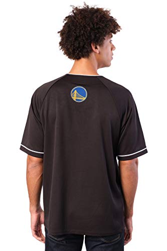 Ultra Game NBA Golden State Warriors Mens Mesh Button Down Baseball Jersey Tee Shirt, Black, Large