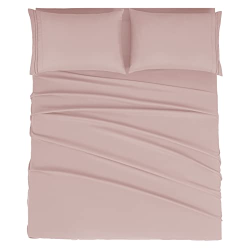 Mejoroom Queen Size Sheet Set - Hotel Luxury 1800 Bedding Sheets and Pillowcases - Deep Pocket Fitted Sheet, Hypoallergenic, Wrinkleand Breathable, Fade Resistant - 4 Piece (Queen, Dusty Pink)