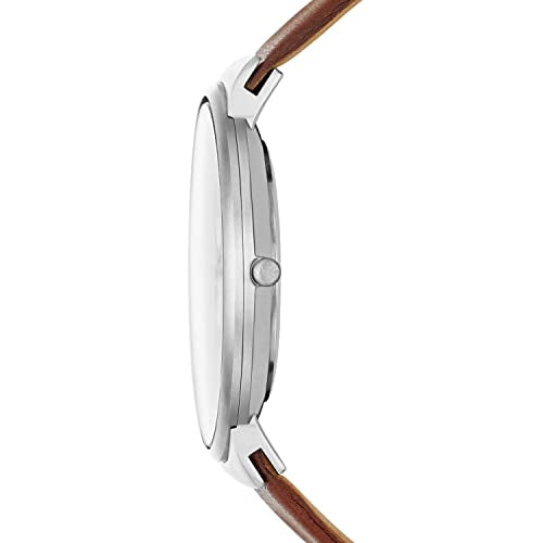 Skagen Men's Ancher Quartz Analog Stainless Steel and Leather Watch, Color: Silver/Brown (Model: SKW6082)