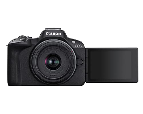 Canon EOS R50 Mirrorless Vlogging Camera (Black) w/RF-S18-45mm F4.5-6.3 is STM Lens, 24.2 MP, 4K Video, Subject Detection and Tracking, Compact, Smartphone Connection, Content Creator