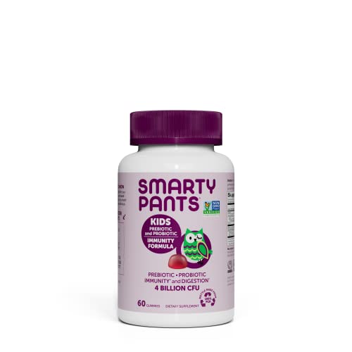 SmartyPants Kids Probiotic Immunity Gummies: Prebiotics and Probiotics for Immune Support and Digestive Comfort, Grape Flavor, Vegan Gummy Vitamins, 60 Count, 30 Day Supply, No Refrigeration Required