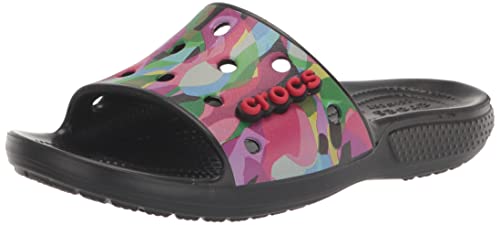 Crocs Unisex Classic Graphic Slide Sandals, Black/Multi, 13 US Men