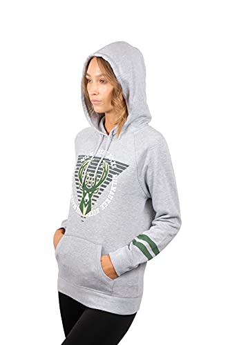 Ultra Game NBA Milwaukee Bucks Womens Soft Fleece Pullover Hoodie Sweatshirt With Varsity Stripe, Heather Gray, Small