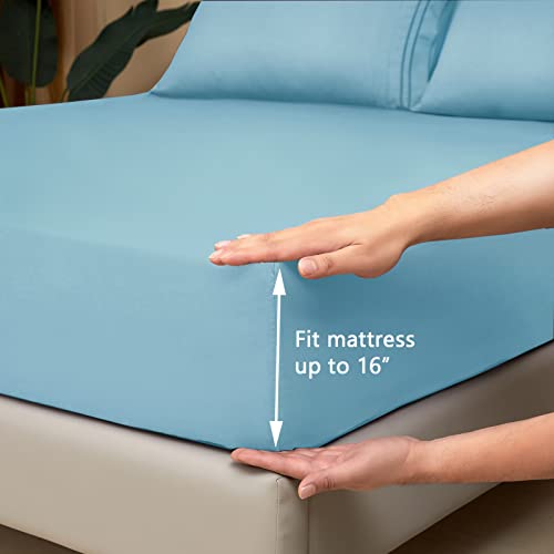 Mejoroom Twin Sheet Set - Kids Sheet and Pillowcase Sets - Hotel Luxury Twin Sheets for Boys Girls -Deep Pocket Fitted Sheet,Hypoallergenic,Wrinkleand Breathable,Fade Resistant - 3 Piece(Twin,Aqua)