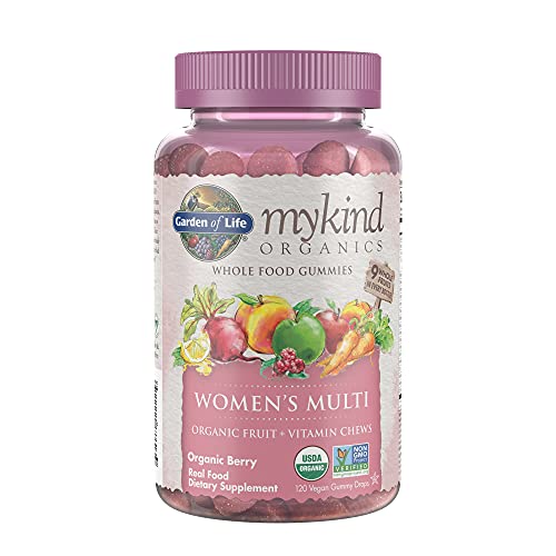 Garden of Life mykind Organics Women's Gummy Vitamins - Berry - Certified Organic, Non-GMO, Vegan, Kosher Complete Multi - Methyl B12, C and D3 - Gluten, Soy and Dairy Free, 120 Real Fruit Gummies