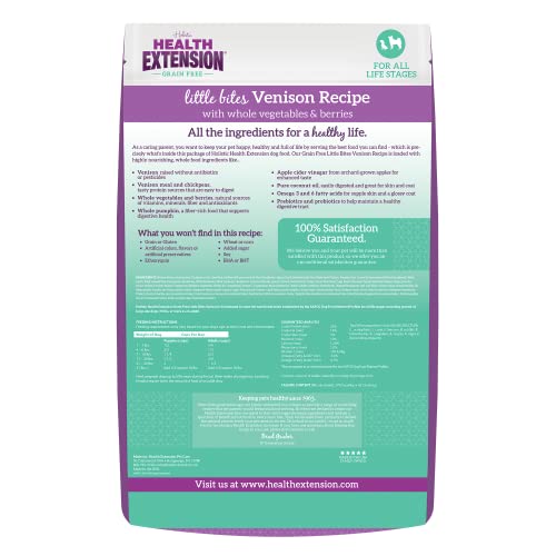 Health Extension Grain Free Little Bites for Dogs, Natural Food with Added Vitamins and Minerals, Perfect for Teacup, Toy and Miniature Dogs, Venison Recipe (3.5lb Bag)