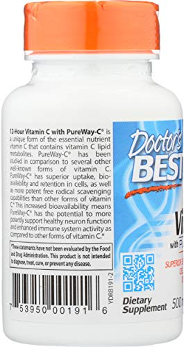 Doctor's Best 12-Hour Vitamin C 500mg with PureWay-C, Supports Immune System, Potent Antioxidant 60 Tablets