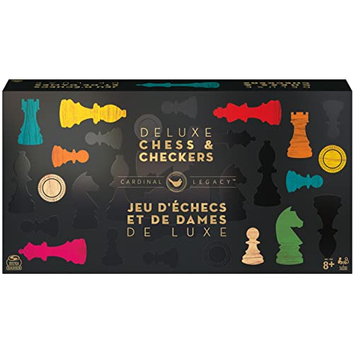 Legacy Deluxe Chess and Checkers Set, Classic Two Player Game Includes Folding Board with Solid Wood Playing Pieces, for Kids and Adults Ages 8 and Up