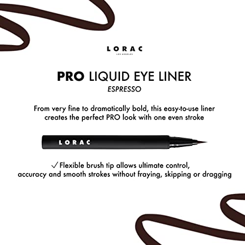 LORAC PRO Liquid Eyeliner, Espresso Brown | Precision Brush Tip | Water Resistant | Long Lasting | Smudge Resistant