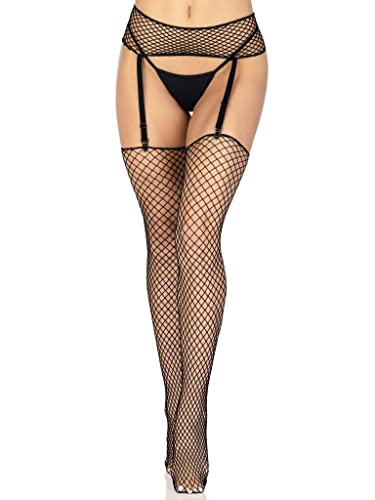 Leg Avenue Women's Plus Size Fishnet Stockings and Garter Belt Set, Black, Queen