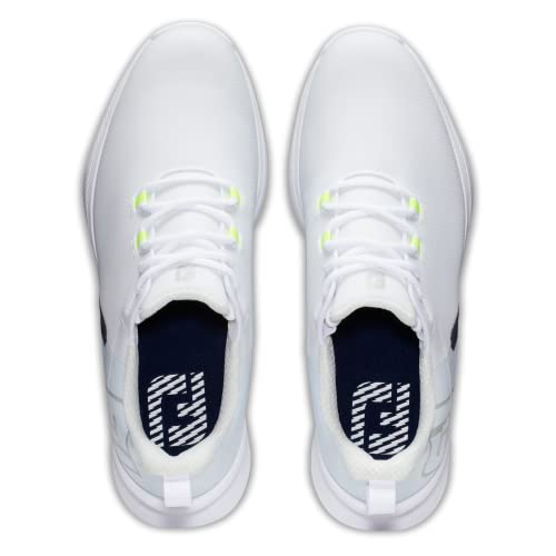 FootJoy Men's FJ Fuel Sport Golf Shoe, White/Navy/Bright Yellow, 7.5