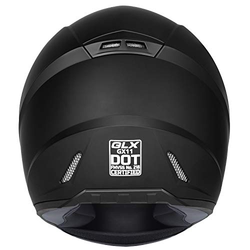 GLX GX11 Compact Lightweight Full Face Motorcycle Street Bike Helmet with Extra Tinted Visor DOT Approved (Matte Black, X-Large)