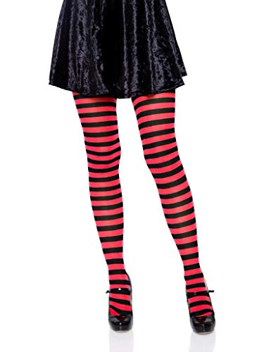 Leg Avenue Women's Nylon Striped Tights, Black/Red, One Size