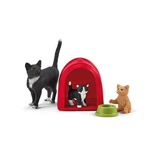 Schleich Farm World, Animal Toy Gifts for Kids, Playtime for Cute Cats, 9-Piece Set with Cat and Kitten Toys 9-Piece Set, Ages 3+