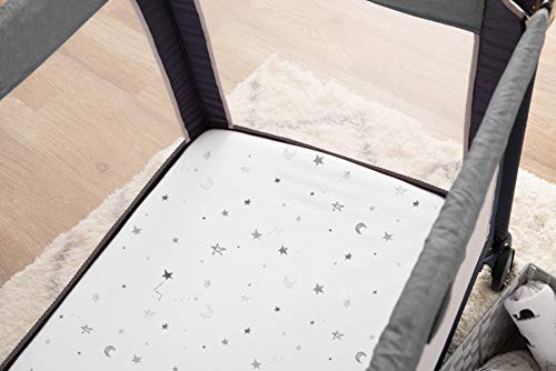 American Baby Company 2 Pack Printed 100% Natural Cotton Jersey Knit Fitted Pack N Play Playard Sheet, Grey Stars and Zigzag, Soft Breathable, for Boys and Girls