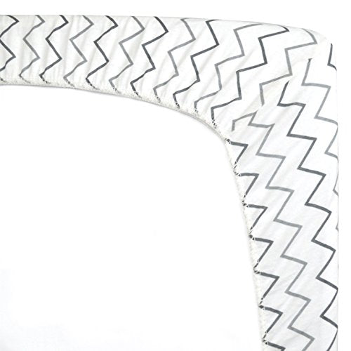 American Baby Company 2 Pack Printed 100% Natural Cotton Jersey Knit Fitted Pack N Play Playard Sheet, Grey Stars and Zigzag, Soft Breathable, for Boys and Girls