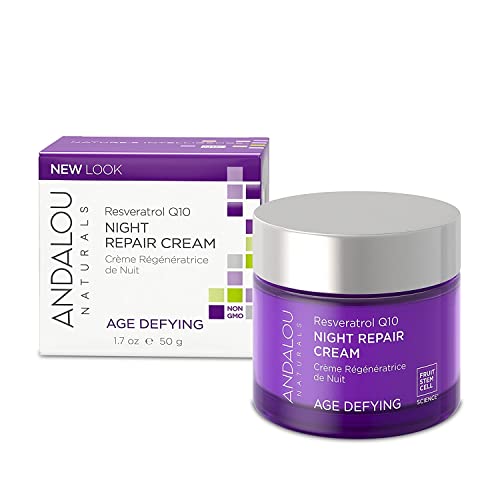 Andalou Naturals Resveratrol Q10 Night Repair Cream, For Dry Skin, Fine Lines and Wrinkles, For Softer, Smoother, Younger Looking Skin, 1.7 Ounce