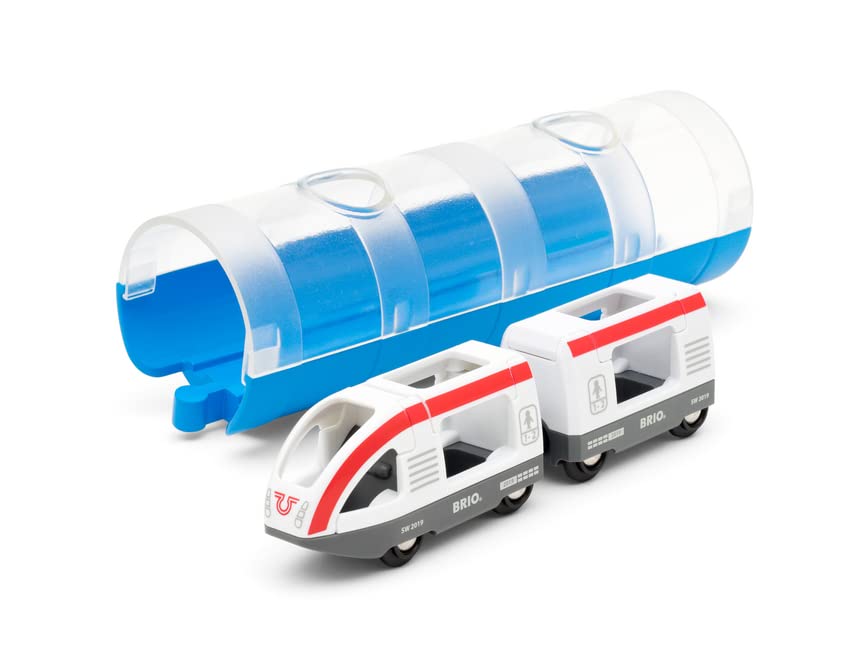 BRIO World 33890 - Travel Train and Tunnel - 3 Piece Wooden Toy Train Set for Kids Age 3 and Up