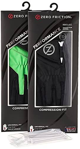Zero Friction Male Men's Compression-Fit Synthetic Golf Glove (2 Pack), Universal Fit Black/Lime, One Size (GL00107)