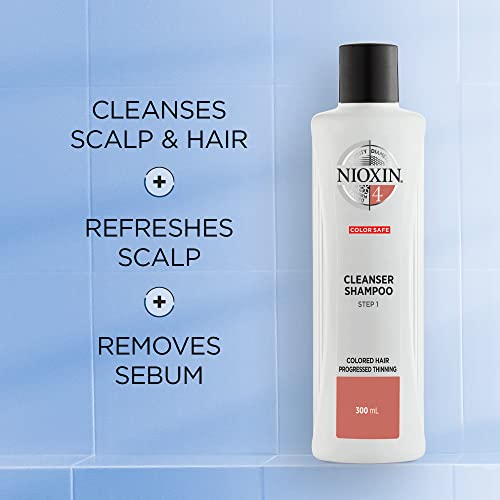 Nioxin System 4 Scalp Cleansing Shampoo with Peppermint Oil, Treats Dry and Sensitive Scalp, Dandruff Relief and Anti-Hair Breakage, For Color Treated Hair with Progressed Thinning, 10.1 fl oz