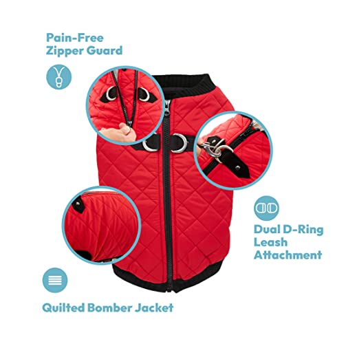 Gooby Fashion Vest Dog Jacket - Red, X-Large - Warm Zip Up Dog Bomber Vest with Dual D Ring Leash - Winter Water Resistant Small Dog Sweater - Dog Clothes for Small Dogs Boy or Medium Dogs