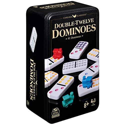 Spin Master Games Double Twelve Dominoes Set in Storage Tin, for Families and Kids Ages 8 and Up