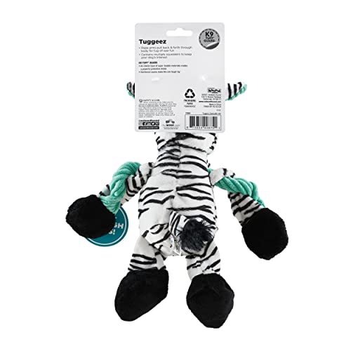 Charming Pet Pulleez Zebra Squeaky Plush Dog Toy with Ropes for Pull-Through Tugging Action
