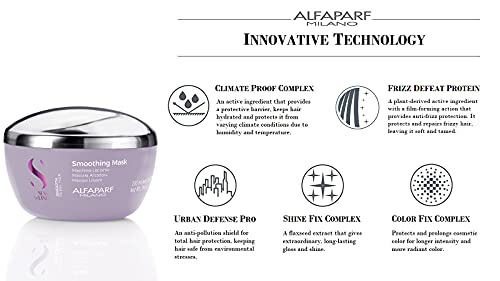 Alfaparf Milano Semi Di Lino Smooth Mask for Frizzy and Rebel Hair - Intensive Detangling Hair Treatment - Controls Frizz - Straightens and Hydrates Unruly Hair, 6.76 fl. oz.