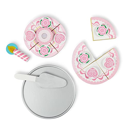 Melissa and Doug Triple-Layer Party Cake Wooden Play Food Set - Birthday Cake Pretend Food Play Set For Toddlers, Kids Ages 3+